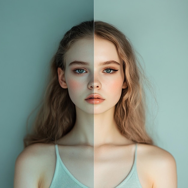 Photo makeup vs no makeup a stunning beauty split image