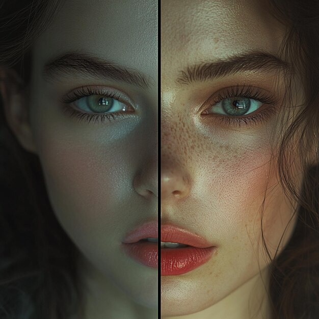 Photo makeup vs no makeup a stunning beauty split image