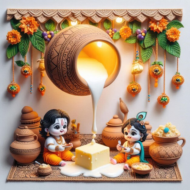 Photo makhan chor krishna little lord krishna is eating makhan