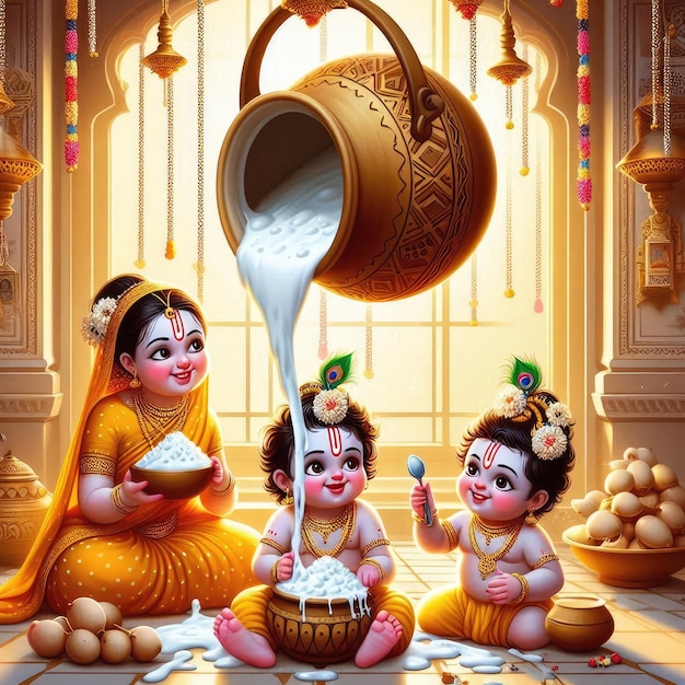 Photo makhan chor krishna little lord krishna is eating makhan