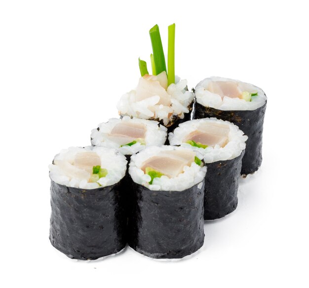 Maki sushi roll with tuna isolated on white