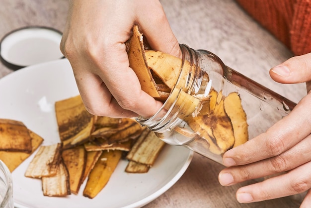 Making banana peel fertilizer