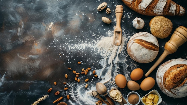 Photo making bread culinary background top view ggenerated by ai