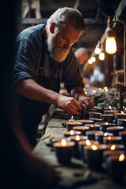 Making of candles for Candlemas Day in an artisan's workshop created with generative ai