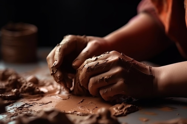 Making clay figures with hands Created with generative AI technology