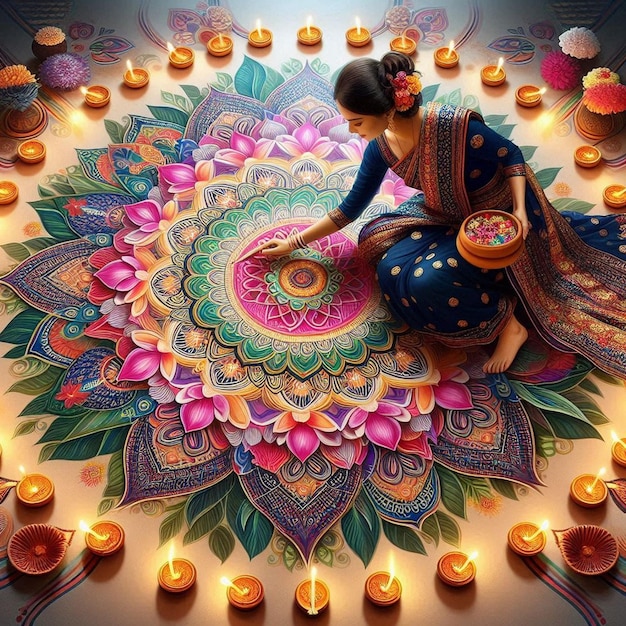 Making Diwali rangoli design