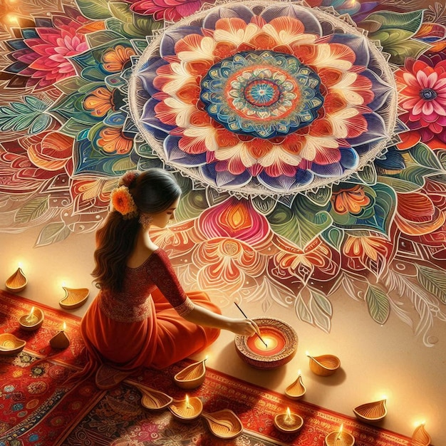 Making Diwali rangoli design