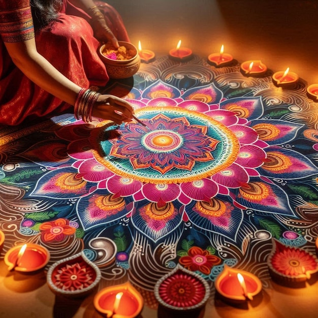 Making Diwali rangoli design