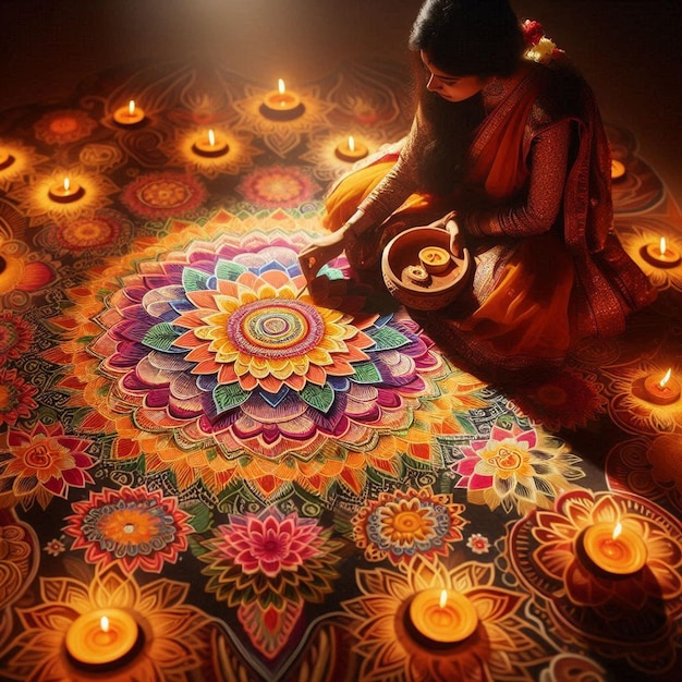 Making Diwali rangoli design