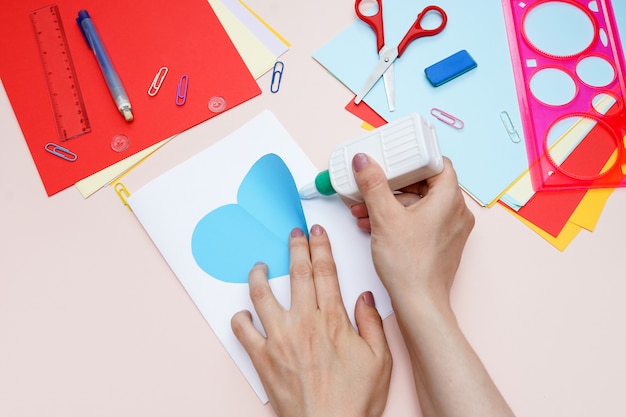 Making greeting card heart with mustache for Father's Day