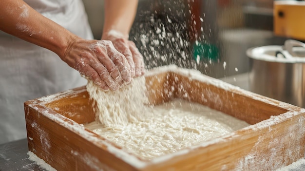 Making traditional noodles in a rustic kitchen during the afternoon