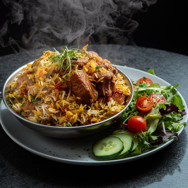 Photo malabar chicken dum biryani serving in clay pot