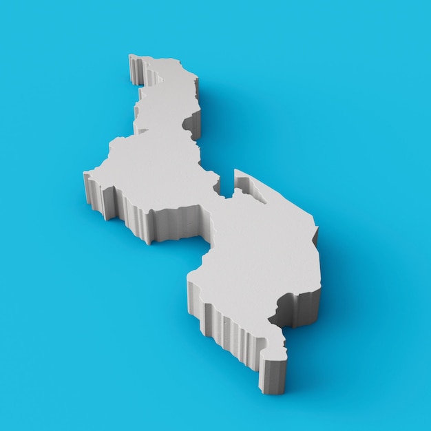 Malawi 3D map Geography Cartography and topology Sea Blue surface 3D illustration