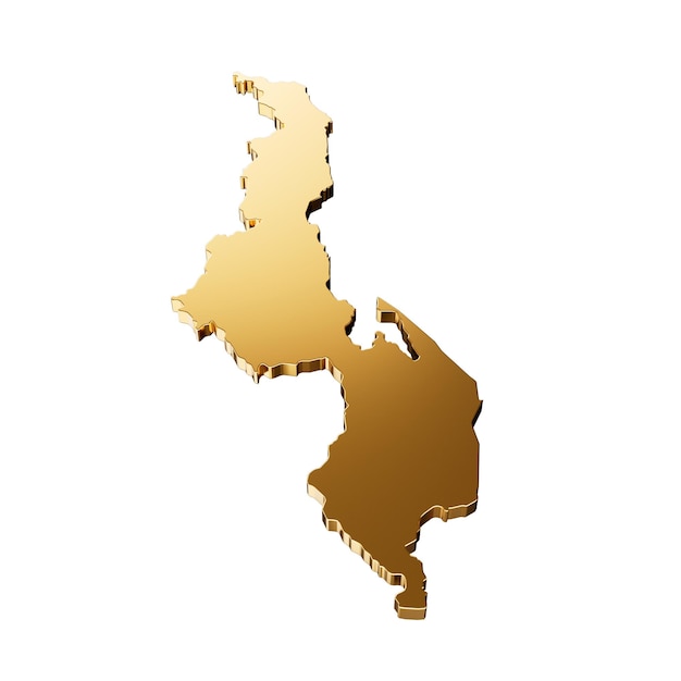 Malawi gold metallic map isolated on white background 3d illustration