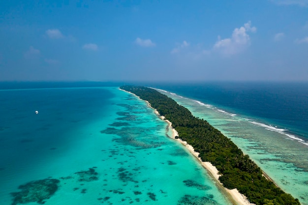 Maldives aerial view panorama landscape white sand beach