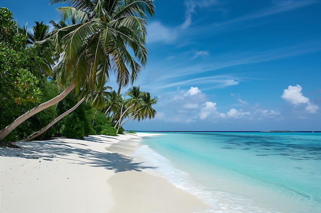 Maldives Beach with Swaying Palm Trees