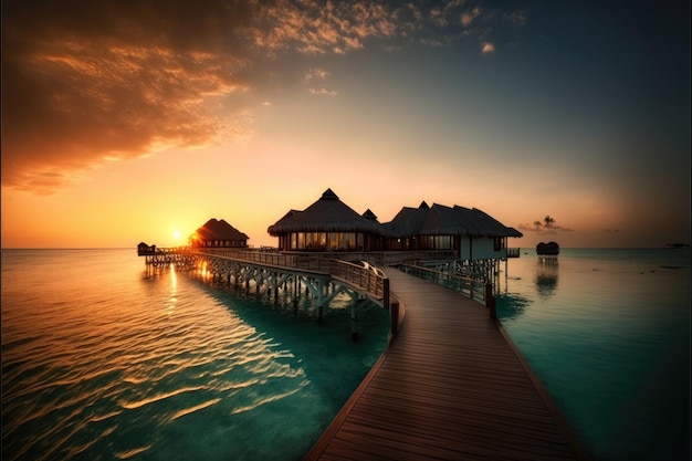 Maldives luxury resort beautiful sea hotel sunset tip view Made by AIArtificial intelligence