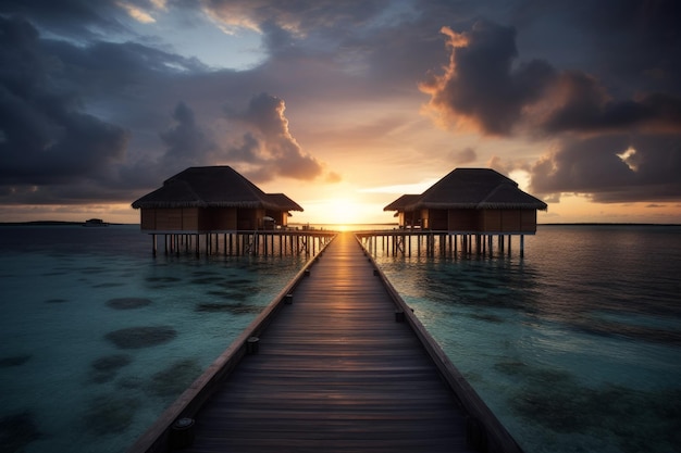 Maldives ocean beach sunset Generate Ai