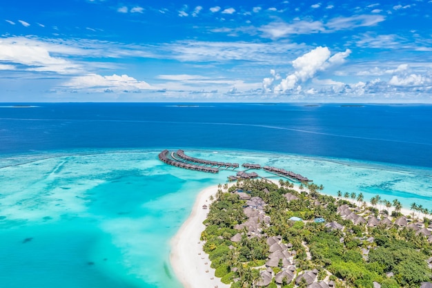 Maldives paradise island Tropical aerial landscape seascape water bungalows villas Luxury travel