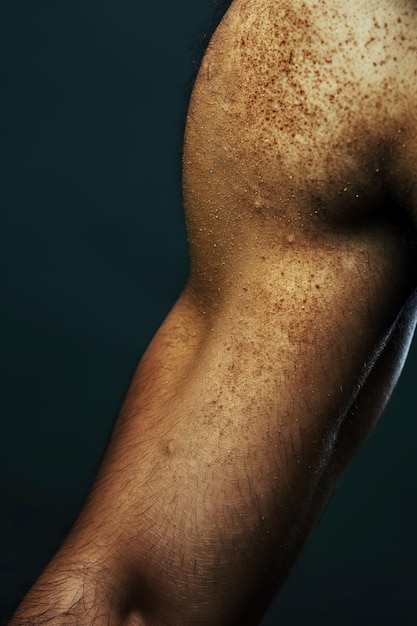 Photo male arm shows eczema dermatitis symptoms with itchy dry skin and insect bites closeup view of