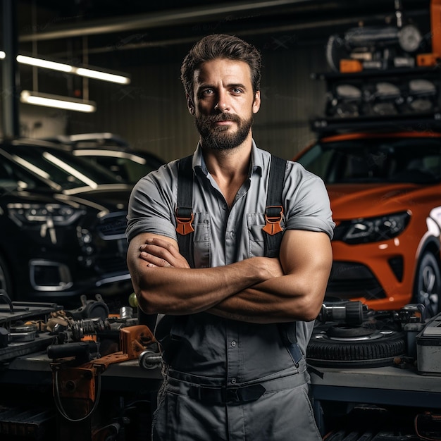 Photo male auto mechanic with crossed arms