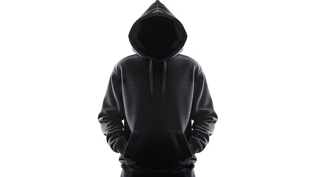 Male black hooded sweatshirt mockup for print design on white background