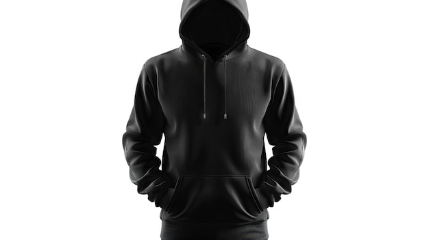 Male black hooded sweatshirt mockup for print design on white background