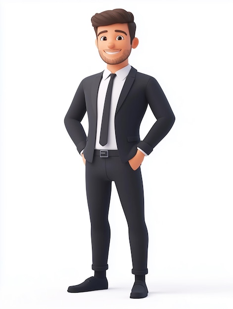 Male Business Person Smiling And Pose Confidently Wearing Suit 3D Character Isolated