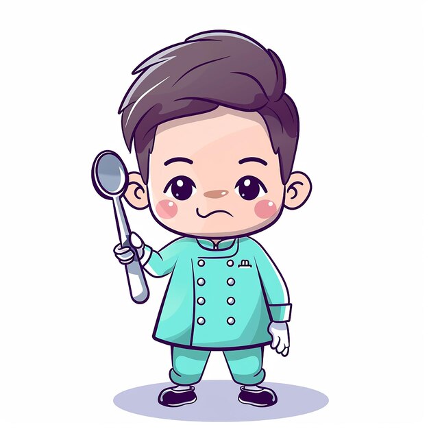 male cartoon chef wearing light green color kit isolated on a white background