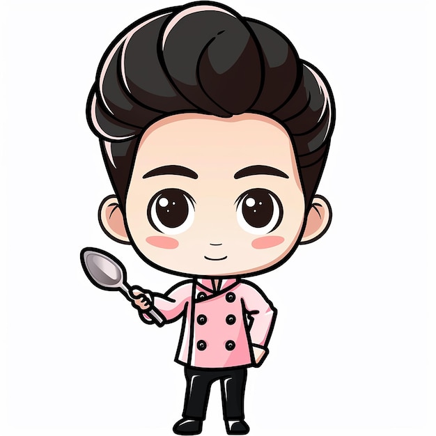 male cartoon chef wearing light pink color kit isolated on a white background