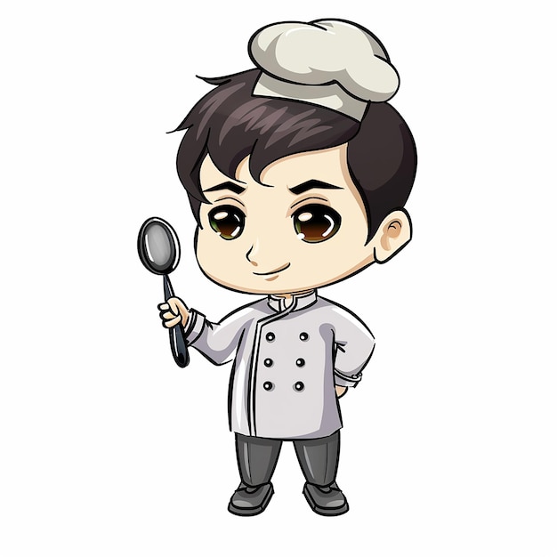 male cartoon chef wearing white color suit isolated on a white background