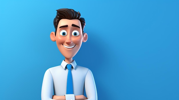 Male character 3D cartoon blue background on white