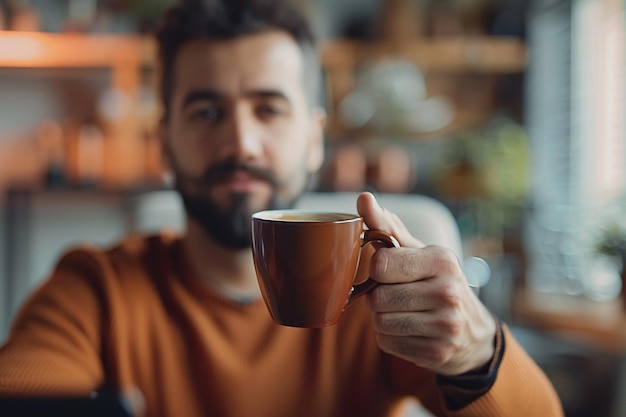 Male Character Holding a Cup of Coffee