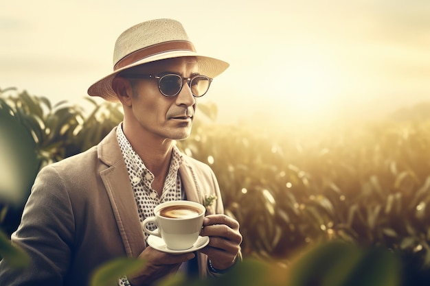 Male coffee field sunlight Cultivated latin Generate Ai