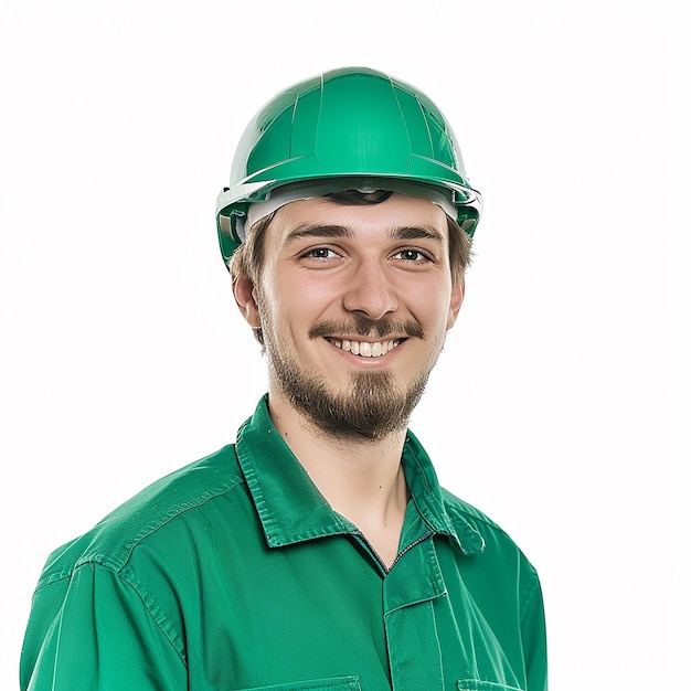 Photo male construction worker wearing green color suit