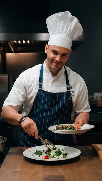 Male cook serving food on plate