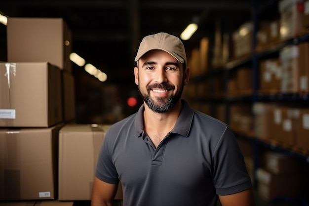 Male Courier Delivering Goods for Online Store Selective Focus Portrait AI