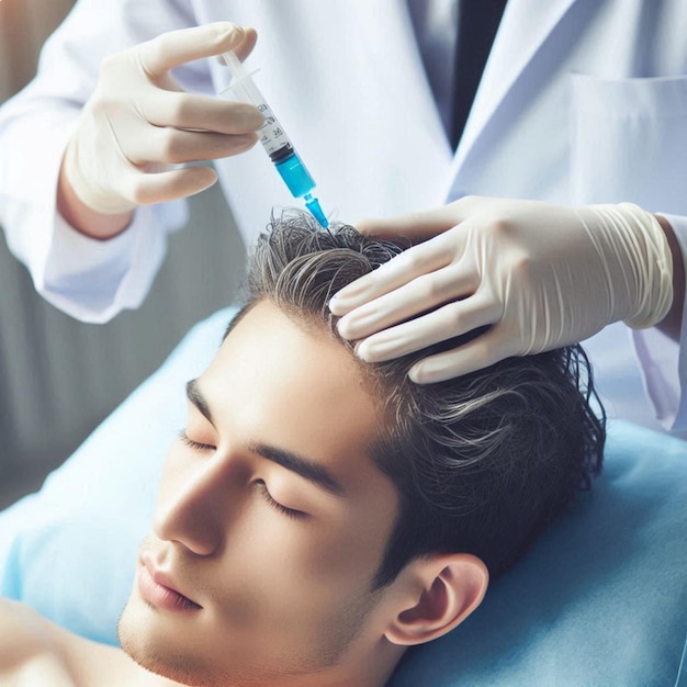 Photo a male doctor is getting a haircut by a doctor