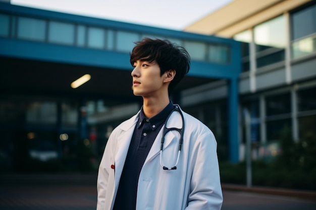 A male doctor standing against an office background