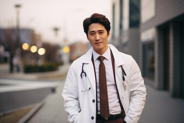 A male doctor standing against an office background