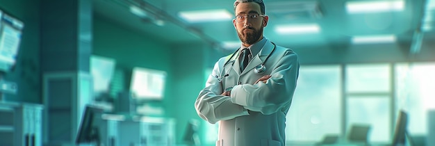 The Male Doctor Stood with a Stethoscope Whole Body Display