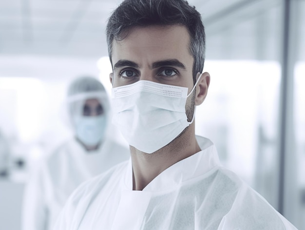 Male doctor wearing a medical mask in the hospital