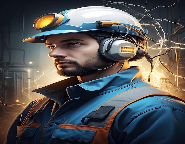 Male electrician in a protective helmet generative Al