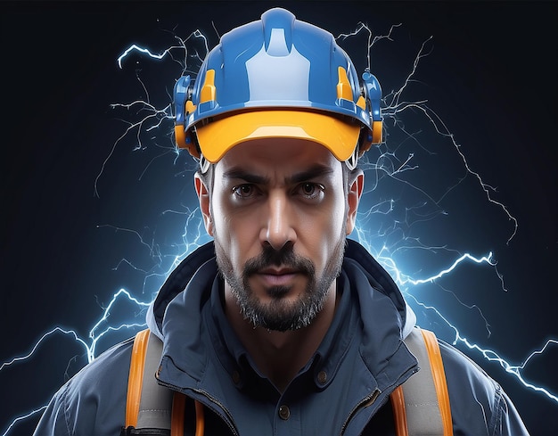 Photo male electrician in a protective helmet generative al