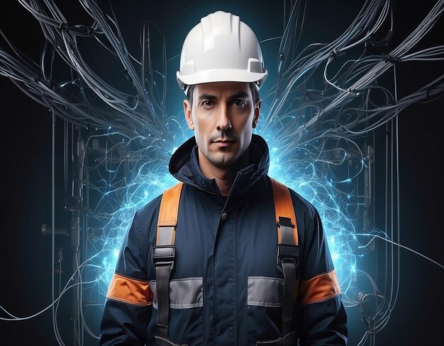 Photo male electrician in a protective helmet generative al