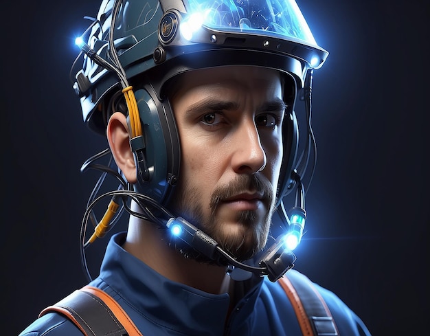 Male electrician in a protective helmet generative Al