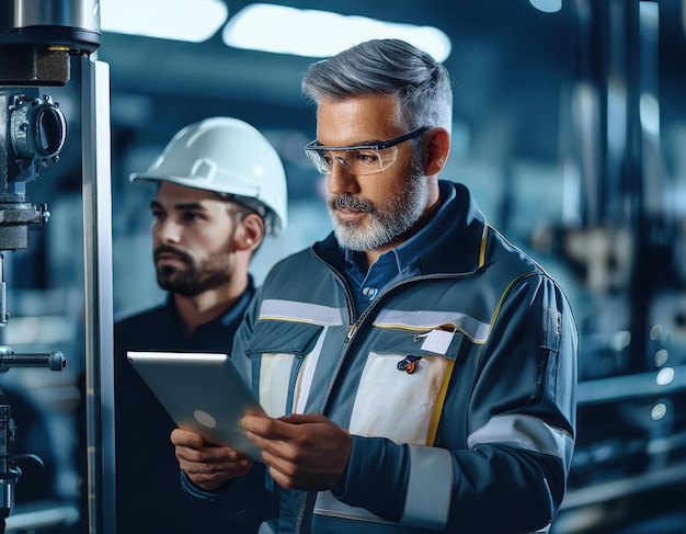 Photo male engineer conducting quality control in manufacturing facility