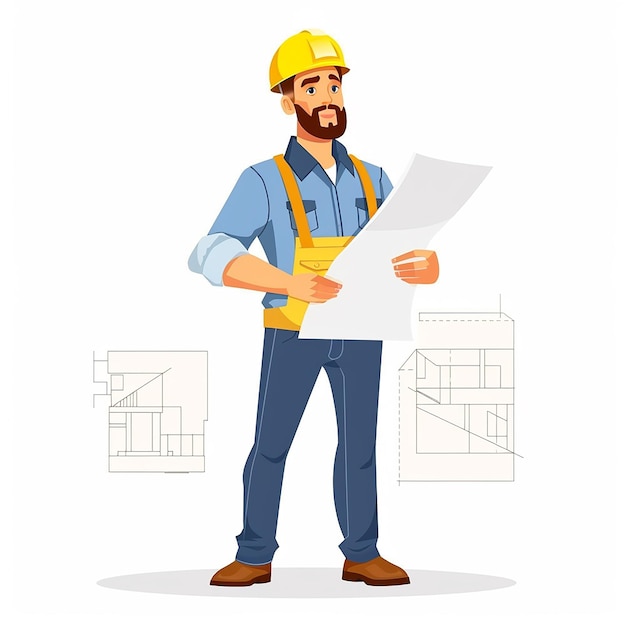 Photo male engineer construction worker cartoon flat design