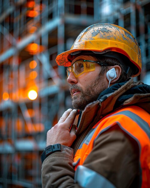 Photo male engineer talking by phone