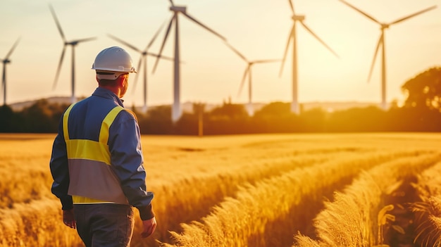 Male engineer at a windmill to generate electricity